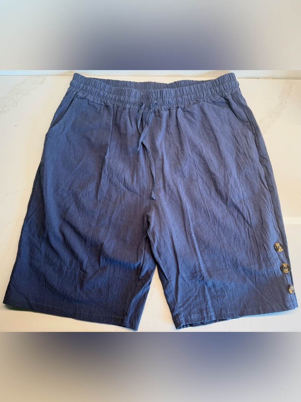 DMOYALA Men’s XXL Navy Linen Blend Drawstring Shorts NWOT